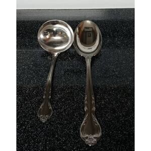 Lyons Queen Fancy Serving Spoon and Gravy Ladle Stainless Steele Vintage 1970s